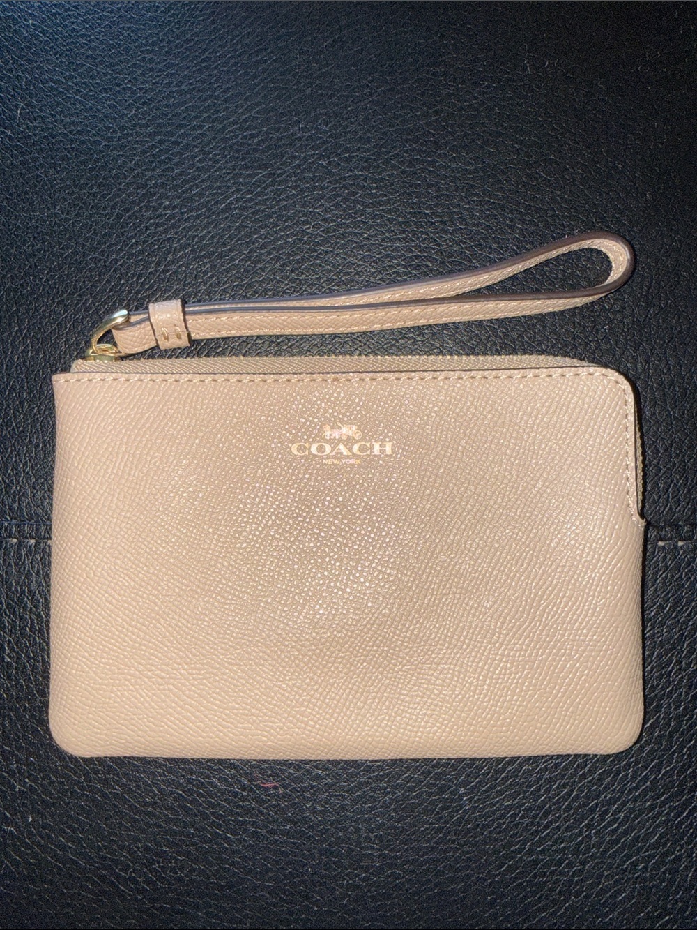 Coach Beige Leather Wristlet with Gold Logo